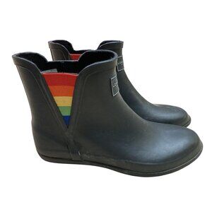 London Fog Piccadilly Rainbow Chelsea Waterproof Rain Boots Black Rubber Size 10
